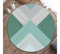 Tapis Rond Lavable en Machine, Morbuy Style Nordique Interieur Anti Slip Chambre à Coucher Salon Tapis d'Entrée Absorbant Antidérapant - Style géométrique (Bord Or Vert,100cm)