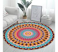 Tapis Rond Lavable en Machine, Morbuy Style Nordique Interieur Anti Slip Chambre à Coucher Salon Tapis d'Entrée Absorbant Antidérapant - Imprimé Mandala Rouge (Bleu,100cm)