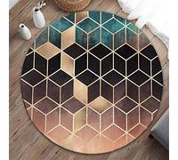 Tapis Rond Lavable en Machine, Morbuy Style Nordique Interieur Anti Slip Chambre à Coucher Salon Tapis d'Entrée Absorbant Antidérapant - Style géométrique (Géométrie dorée,100cm)