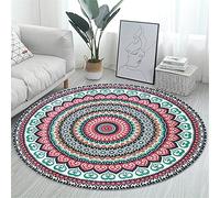 Tapis Rond Lavable en Machine, Morbuy Style Nordique Interieur Anti Slip Chambre à Coucher Salon Tapis d'Entrée Absorbant Antidérapant - Imprimé Mandala Rouge (Vert,100cm)