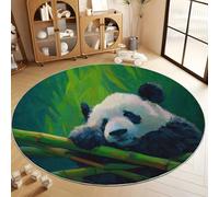 Tapis Rond Lavable en Machine, Peinture à l'Huile Panda Géant et Plantes Vertes Absorbant Anti Slip pour Salon Antidérapant Imprimé Tapis pour Salle à Manger Chambre d’Enfant Dortoir, Forêt 200 cm