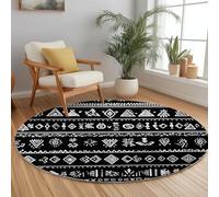 Tapis Rond Lavable en Machine Rayures Géométriques Noires Et Blanches Tribaux, Impression Sud-Ouest Américain Interieur Anti Slip Chambre à Coucher Salon, Tapis d'Entrée Absorbant Antidérapant 120 cm
