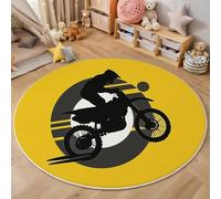 Tapis Rond Lavable en Machine, Style Minimalisme Interieur Anti Slip Chambre à Coucher Salon Tapis, Absorbant Antidérapant, Imprimé Motocross Logo, Jaune Noir, 100cm