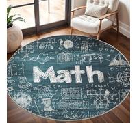Tapis Rond Lavable en Machine Sujet sur Les Formules MathéMatiques Décoration de Chambre pour Adultes et Enfants, Vert Foncé Antidérapant Doux Poils Ras Grand Tapis Rond de Salon, 80cm Circulaire