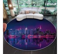 Tapis Rond Lavable en Machine Velours Ras avec Dessous Antidérapant Tapis Imprimé Architecture Urbaine Moderne scène Nocturne pour Salon Chambre Chambre d’Enfant (Coloré, 80 cm)