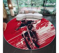 Tapis Rond Lavable en Machine Velours Ras avec Dessous Antidérapant Tapis Imprimé Art Moderne Cycliste Coureur Dessin au Trait pour Salon Chambre Chambre d’Enfant (Rouge Noir, 60 cm)