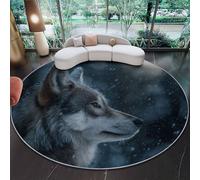 Tapis Rond Lavable en Machine Velours Ras avec Dessous Antidérapant Tapis Imprimé Cinématographique Gros Plan Loup Portrait pour Salon Chambre Chambre d’Enfant (Gris, 60 cm)