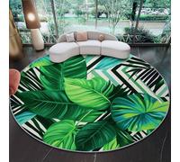 Tapis Rond Lavable en Machine Velours Ras avec Dessous Antidérapant Tapis Imprimé Éléments tropicaux Feuilles de Palmier géométrie pour Salon Chambre Chambre d’Enfant (Vert, 160 cm)
