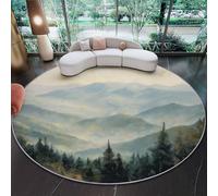 Tapis Rond Lavable en Machine Velours Ras avec Dessous Antidérapant Tapis Imprimé Rétro Peinture à l'huile Montagnes Brume pour Salon Chambre Chambre d’Enfant (Coloré, 100 cm)