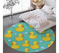 Tapis Rond Lavable en Machine, Vert Antidérapant Flanelle Tapis avec Dessin Animé Mignon Petit Canard Jaune Bulles Motif - 90 cm Moquette Facile d'entretien pour Salon Chambre Coucher Salle à Manger