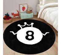 Tapis rond lavable et doux à poils courts pour chambre d'enfant - Pour salle de jeux, salon, chambre à coucher - Antidérapant - Motif boule de billard - Noir - 90 cm