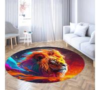 Tapis Rond Lavable Fantasy Lion Head Starry Sky Print d’intérieur pour Salle à Manger Tapis Pliable à Cercle Mince pour Salle de Jeux de Bureau 160cm