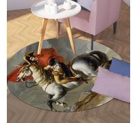 Tapis Rond Lavable MidCentury 170cm Napoléon traversant Les Alpes Imprimer Décor Antidérapant Grand Cercle Tapis pour Salle D’étude Salle À Manger Balcon