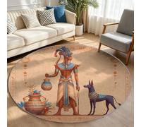 Tapis Rond Lavable Salon, Pharaon Égyptien Chien Anubis Pile Courte Douce Tapis de Sol Antidérapant pour Salon Chambre Cuisine Balcon Terrasse Salle à Manger Intérieur - 200 cm, Mythologie Exotique