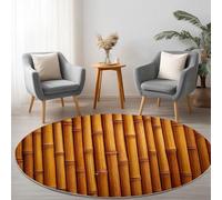 Tapis Rond Lavable Salon, Tapis de Sol Antidérapant Nature Minimaliste Élégant Mur en Bambou pour Salle de Jeux Cuisine Chambre d'enfant d'adolescent - Jaune Confortable Moquette 100 cm