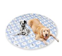 Tapis rond lavable ultra doux en peluche apaisante pour chien - Tapis rafraîchissant et antidérapant et imperméable - Taille M - 75 cm - Bleu
