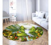 Tapis Rond Lavable Wonderland 100cm Paysage de la Vie Rurale française Tapis de Sol intérieur à Poils Ras antidérapant pour Salon Salle à Manger