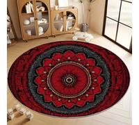 Tapis Rond Lavables Noir Et Rouge, Tapis à Poils Courts Doux Antidérapants Élégant Charmant Fleurs Mandala pour Chambre Cuisine Balcon, Salon et Salle à Manger, 180 cm
