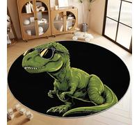 Tapis Rond Lavables Noir, Tapis à Poils Courts Doux Antidérapants Minimaliste Dessin Animé Animaux Tyrannosaure Rex pour Chambre Cuisine Balcon, Salon et Salle à Manger, 120 cm