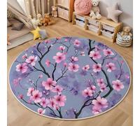 Tapis Rond Lavande En Fleurs De Cerisier Lavable En Machine,Plantes Impressionnistes 3D Rose Interieur Anti Slip Pour Aalon,Chambre Coucher,Entrée,Décoration D'Intérieur,Protections De Sol,180Cm