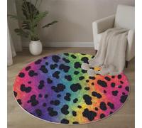 Tapis Rond Léopard Arc-En-Ciel Psychédélique 120 Cm, Lavable En Machine Pour Salon, Ne Perd Pas Ses Poils, Antidérapant | Tapis Animal Abstrait Pour Chambre À Coucher Chambre D'Enfant, Rouge Bleu