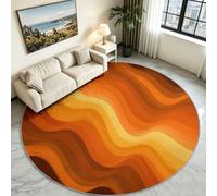 Tapis Rond Lignes Ondulées Orange, Poil Bas Moelleux Antidérapant 120 cm | Lignes Ondulées Graphiques Ton Orange Chaud, Toucher Moelleux sans Perte de Poils, Lavable en Machine, Tapis Salon Cosy