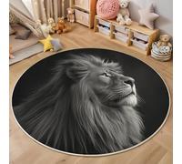 Tapis Rond Lion Puissant Lavable en Machine,Photographier Les Animaux 3D Noir Et Blanc Interieur Anti Slip pour Aalon,Chambre Coucher,Entrée,Décoration D'Intérieur,Protections De Sol,140Cm