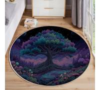 Tapis Rond Lumières Néon Lune Arbre De Vie Pour Chambre à Coucher, Style Bohème Psychédélique Tapis Rond Antidérapant Poils Ras Et Doux Pour Chambre à Coucher Cuisine Salon Maison (100cm, Violet)