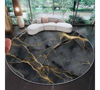 Tapis Rond Luxe Aquarelle marbre à Poils Courts pour Salon, en Flanelle Lavable Doux et Confortable, Chambre à Coucher Salon Cuisine décoration d'intérieur - Noir Or - 120 cm