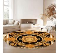 Tapis Rond Magnifique et Luxueux Motif Floral Tapis de Chambre 150 cm (Round) Adulte Doux Machine pour Salon Antidérapant Imprimé pour Salle à Manger, Chambre d’Enfant Nurserie Or Noir