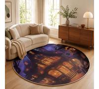 Tapis Rond Maison En Bois Pleine Lune Arbre Desséché Salon Chambre 80cm | Poils Courts, Style Gothique De Conte De Fées Fantastique, Super Doux, Lavable Et Antidérapant Tapis Rond Pour Salle à Manger