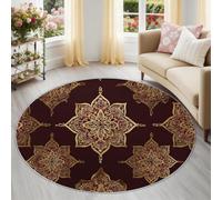Tapis Rond Mandala bohème rétro Décoration d'intérieur élégante 60 cm (Round) Lavable - Poils Courts Doux et antidérapant - pour Chambre à CoucherLes passionnés de décoration intérieureBrun