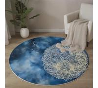 Tapis Rond Mandala du Ciel Étoilé 100 cm, Tapis à Poils Courts Thème De Méditation Lavable en Machine Antidérapant Décoratif Rond pour Salon Chambre Salle à Manger, Bleu Foncé