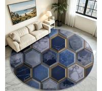 Tapis Rond Marbre Géométrique Salon, Poils Ras Lavable Antidérapant 90 cm | Blocs de Couleur Effet Marbre Bleu, Douceur Confortable Sécurisée, Lavable en Machine, Parfait Salle à Manger et Séjour
