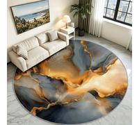 Tapis Rond Marbre Luxueux Doré Salon, Poil Court Antidérapant 100 cm | Lignes Minérales Nuance Dorée Chic, Toucher Doux Antisalissure, Lavable en Machine, Idéal Bureau, Entrée et Séjour