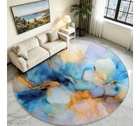 Tapis Rond Marbre Moderne Salon, Poil Bas Doux Antidérapant 180 cm | Effet Marbre Abstrait Ton Bleu, Imitation Laine Ne Peluche Pas, Lavable en Machine, Déco Élégante Salon et Chambre