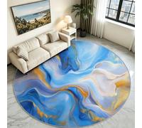 Tapis Rond Marbre Tourbillon Salon, Poil Bas Doux Antidérapant 120 cm | Tourbillons Abstraits Ton Bleu Océan, Effet Laine Ne Peluche Pas, Lavable en Machine, Tapis Résistant Salon et Chambre