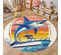 Tapis Rond Marlin Bleu Dessin Animé 60 Cm Salon Tapis Moelleux Antidérapant Teppich Doux Chambre pour Salon, Salle À Manger, Chambre D’Enfant, Nurserie, Imprimés d'animaux Marins Décor À La Maison