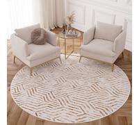 Tapis rond Marron Crème Beige Effet 3D Salon Chambre Design 120 x 120 cm