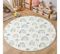 Tapis Rond Mignon Bohème Lavable Machine, Bleu Tapis Imprimé Rainbow Nuages Antidérapant Absorbant, pour Salon Chambre Salle à Manger Nursery Salle de Jeux, 60cm