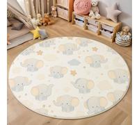 Tapis Rond Mignon Dessin Animé, Tapis Jaune Clair Poils Courts Doux Imprimé Petit Éléphant Étoiles Nuages, Lavable en Machine et Facile d’Entretien, pour Chambre à Coucher Cuisine Salle à Manger 180cm