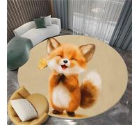 Tapis Rond Minimalisme de Kaki, Doux et antidérapant Lavable en Machine Tapis de Chambre - Motif Portrait Animalier Renard Papillon pour Salon Cuisine Couloir Salle de Bain - 120 cm