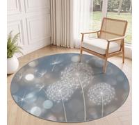 Tapis Rond Minimaliste Moderne 60 cm, Plantes Pissenlit Graines Taches De Lumière Lavable en Machine pour Salon, Gris Blanc Antidérapant, Poil Court Tapis Rond Imprimé pour Chambre d’Enfant Nurserie