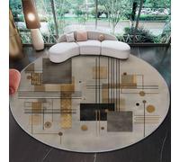 Tapis Rond Moderne Abstrait Lignes élégant à Poils Courts pour Salon, en Flanelle Lavable Doux et Confortable, Chambre à Coucher Salon Cuisine décoration d'intérieur - Gris Or - 120 cm