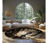 Tapis Rond Moderne d’Art découpé Style Japonais Dragon Blanc Impression 3D Rond Cercle Doux Antidérapant Tapis pour Salon Chambre 200cm