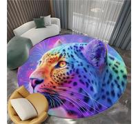 Tapis Rond Moderne de Couleur Orange, Doux et antidérapant Lavable en Machine Tapis de Chambre - Motif Néon. Dessin Animé Animaux Léopard pour Salon Cuisine Couloir Salle de Bain - 100 cm