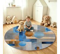 Tapis Rond Moderne Géométrique 180cm Enfant Paillasson Lavable Antidérapant | Rond Damier Multicolore Tapis d'entrée Intérieur, Doux Poils Courts, Pour Chambre, Salle de Jeux