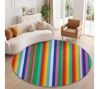Tapis Rond Moderne Minimaliste 200 cm, Rayure Rayure Verticale Géométrique Lavable en Machine pour Salon, Multicolore Antidérapant, Poil Court Tapis Rond Imprimé pour Chambre d’Enfant Nurserie
