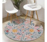 Tapis Rond Moelleux 100 cm pour Salon Chambre Terrasse Intérieur, William Morris Élégant Floral Thème Lavable en Machine Antidérapant Tapis Rond pour Décoration D'intérieur, Rose