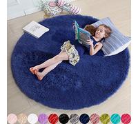 Tapis rond moelleux à poils longs pour chambre à coucher, tapis circulaire à poils longs pour chambre d'enfant, chambre d'enfant, dortoir, tapis indigo, décoration de chambre mignon, bleu marine, 1,2